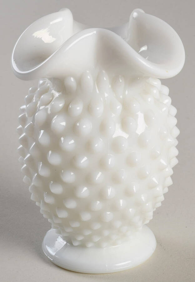 Hobnail Milk Glass 4" Crimped Triangle Vase by Fenton-1