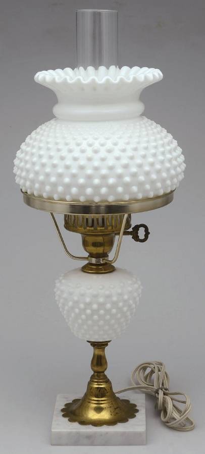 Hobnail Milk Glass #3707 19" Electric Student Lamp by Fenton-1