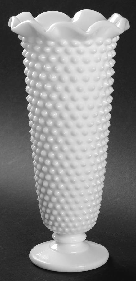 Hobnail Milk Glass 8" Crimped Vase by Fenton-1