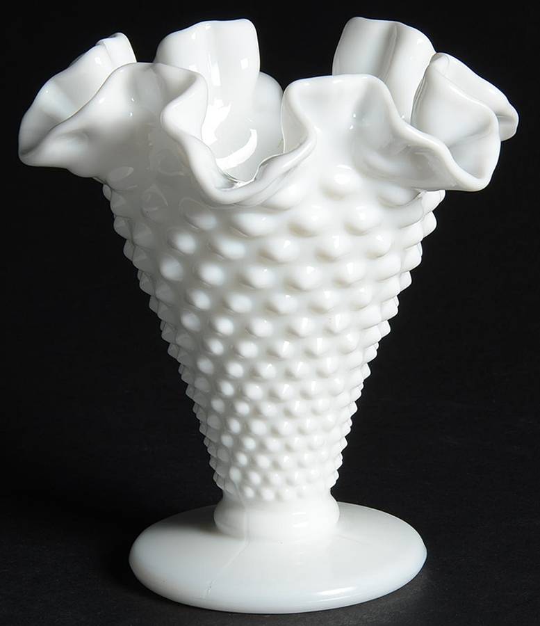 Hobnail Milk Glass 5 1/2" Crimped Vase by Fenton-1