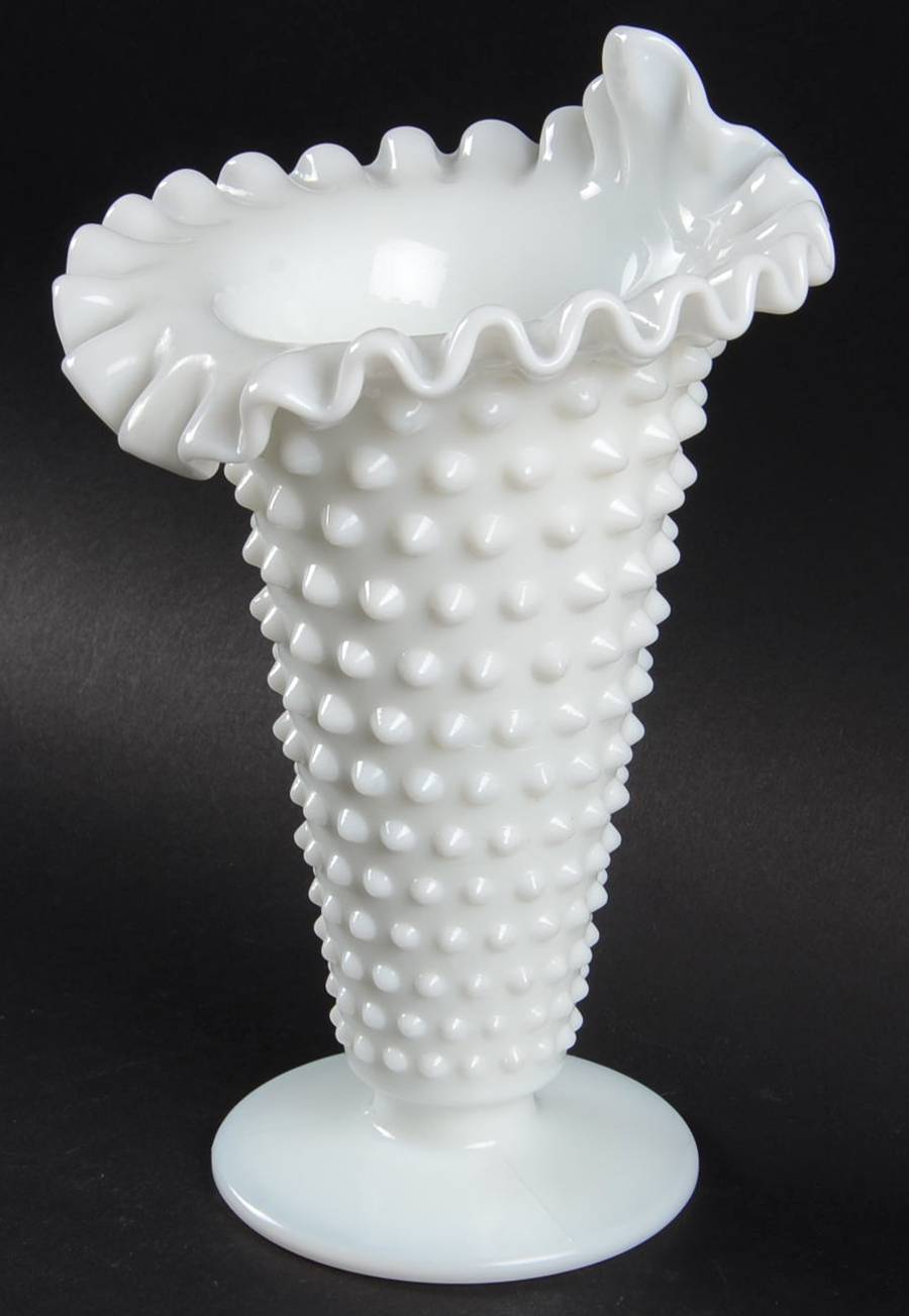 Hobnail Milk Glass 5 1/2" Crimped Tulip Vase by Fenton-1