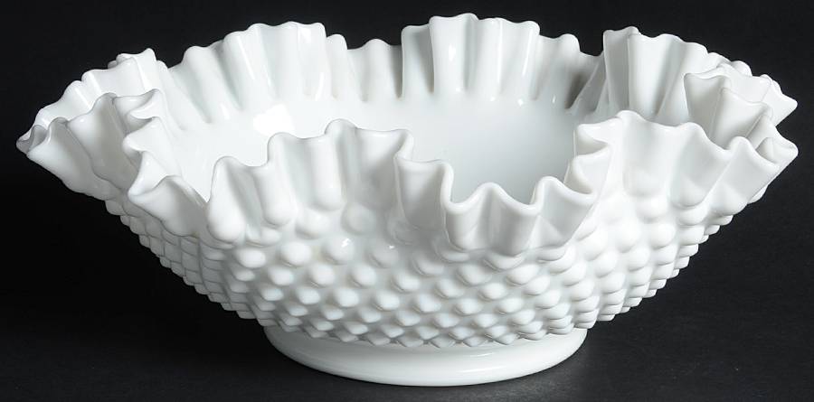 Hobnail Milk Glass 11" Round Double Crimped Bowl by Fenton-1