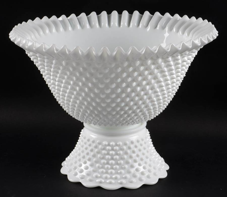 Hobnail Milk Glass #3722 Punch Bowl and Stand by Fenton-1