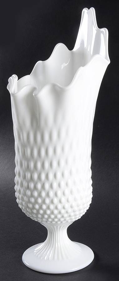 Hobnail Milk Glass #3755 13" To 15" Handkerchief Vase by Fenton-1