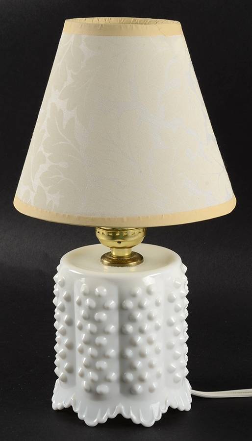 Hobnail Milk Glass Small Electric Lamp & Shade by Fenton-1