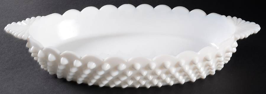Hobnail Milk Glass 12" Oval Celery by Fenton-1