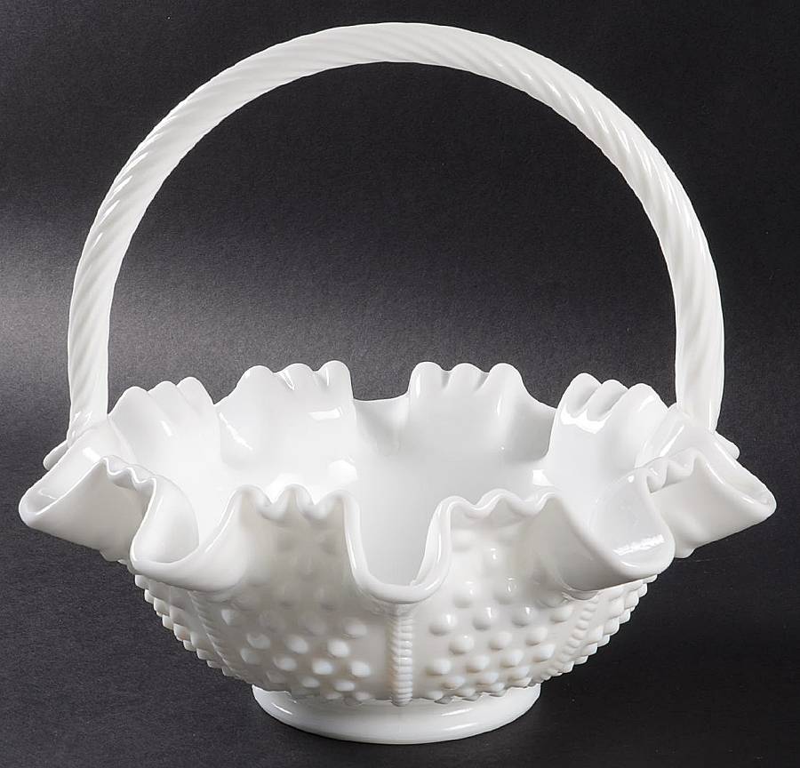 Hobnail Milk Glass #C3638 Hobnail 8" Basket by Fenton-1