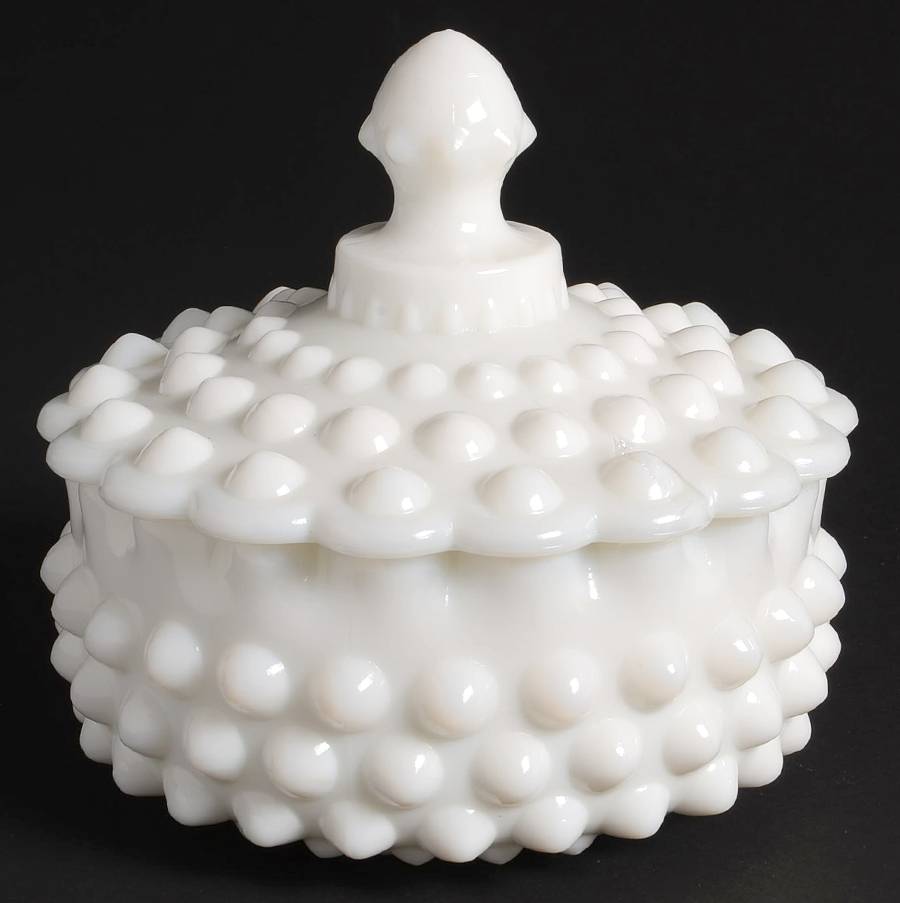 Hobnail Milk Glass Candy Box & Lid by Fenton-1