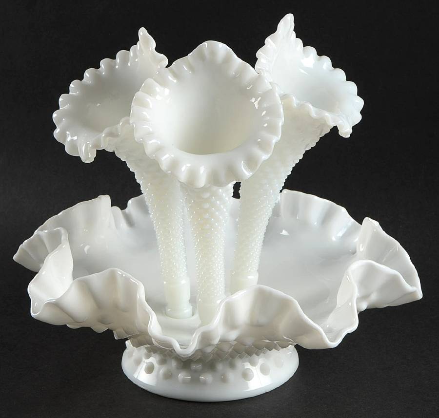 Hobnail Milk Glass 4-Piece Epergne by Fenton-1
