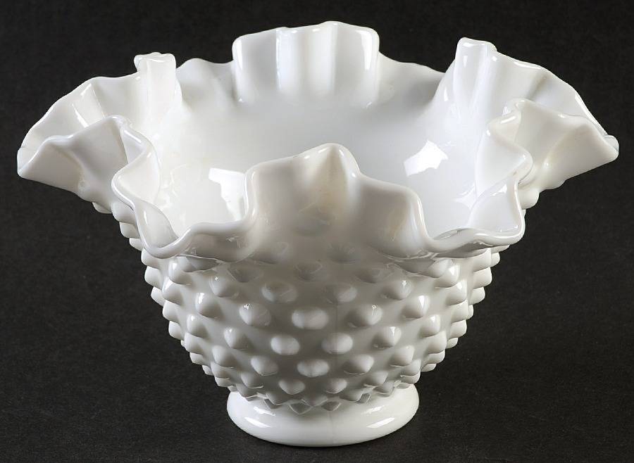 Hobnail Milk Glass 6" Round Crimped Bowl by Fenton-1