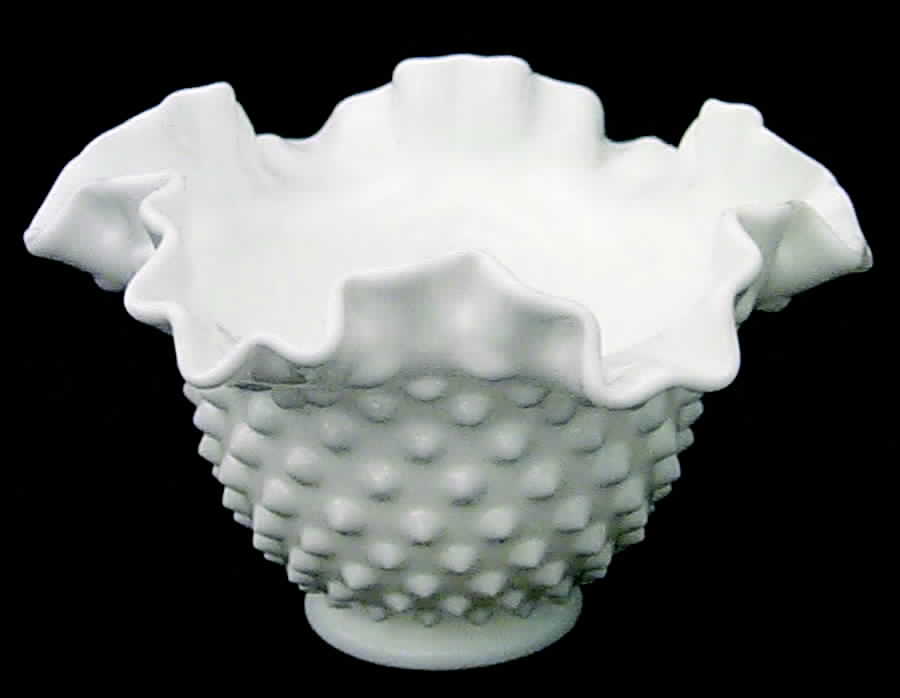 Hobnail Milk Glass Small Double Crimped Bowl by Fenton-1
