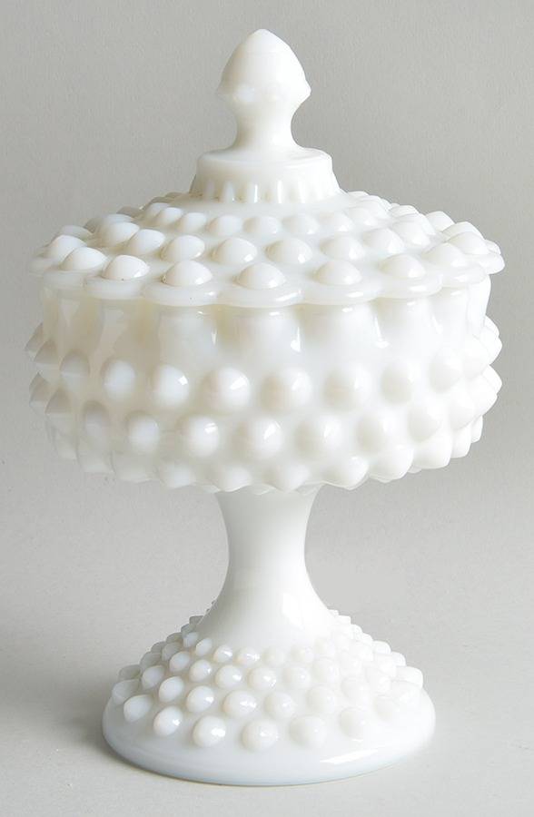 Hobnail Milk Glass Compote & Lid by Fenton-1