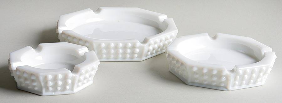 Hobnail Milk Glass (3 Piece) Octagonal Ashtray Set by Fenton-1