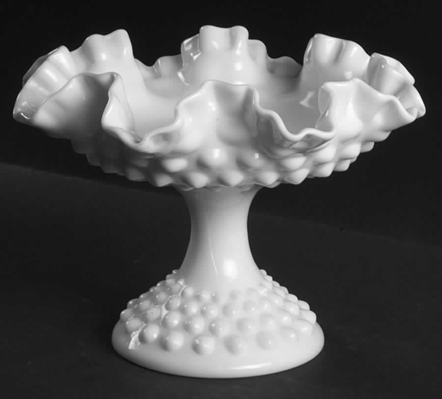 Hobnail Milk Glass Round Compote (Height X Width) by Fenton-1
