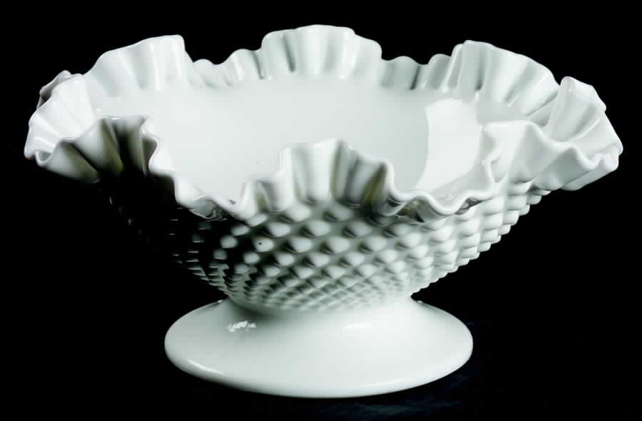 Hobnail Milk Glass 10" Round Crimped Bowl by Fenton-1