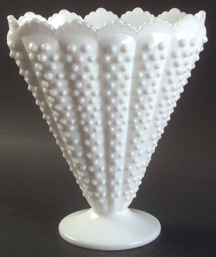 Hobnail Milk Glass 8" Fan Vase by Fenton-1