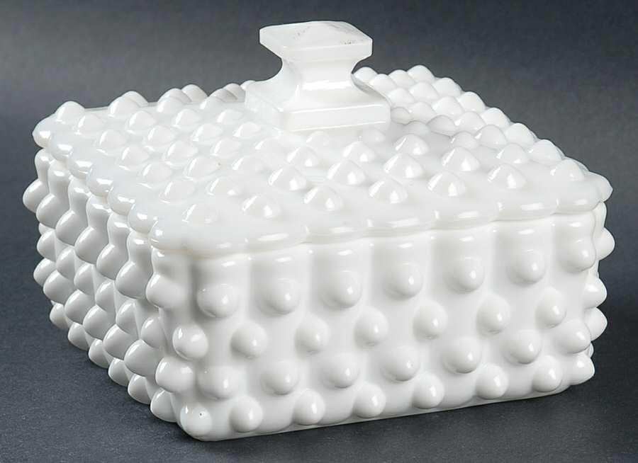 Hobnail Milk Glass Cigarette Box & Lid by Fenton-1