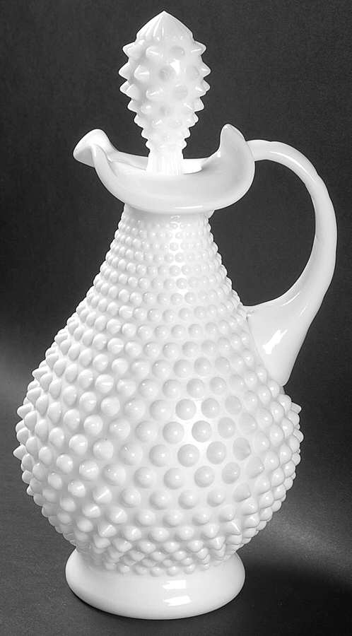 Hobnail Milk Glass Handled Wine Decanter & Stopper by Fenton-1