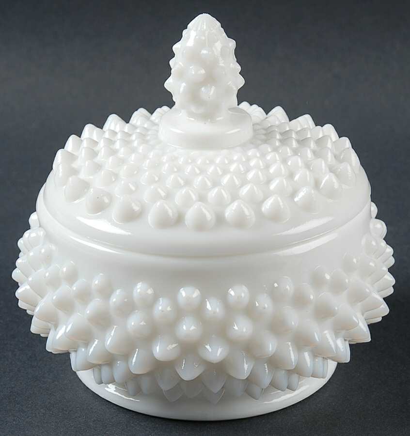 Hobnail Milk Glass Puff Jar & Lid by Fenton-1