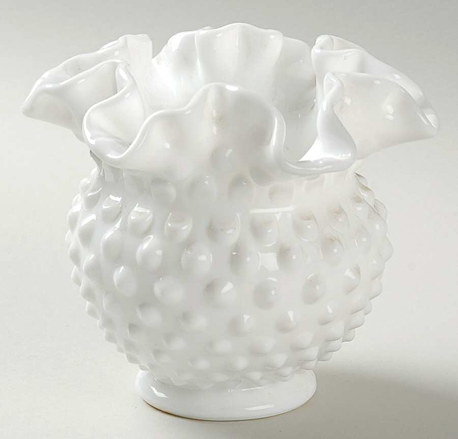 Hobnail Milk Glass 4 1/2" Miniature Double Crimp Vase by Fenton-1