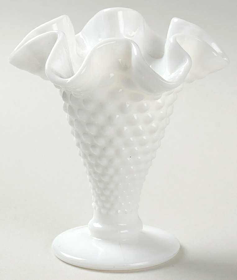 Hobnail Milk Glass 4" Double Crimped Footed Vase by Fenton-1