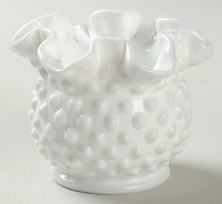 Hobnail Milk Glass 3" Double Crimped Vase by Fenton-1