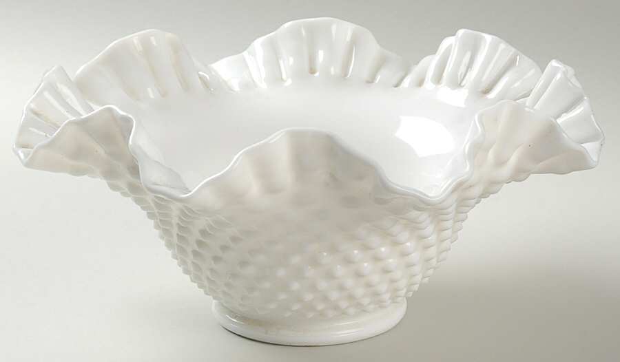 Hobnail Milk Glass Crimped Bowl by Fenton-1