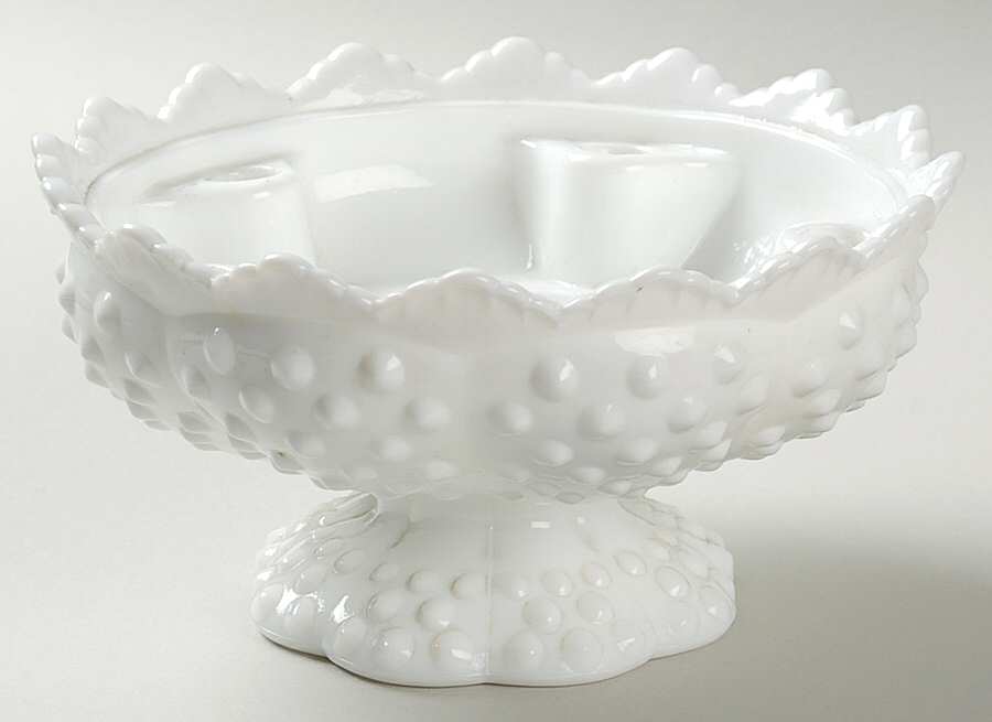 Hobnail Milk Glass 6" Candle Bowl by Fenton-1