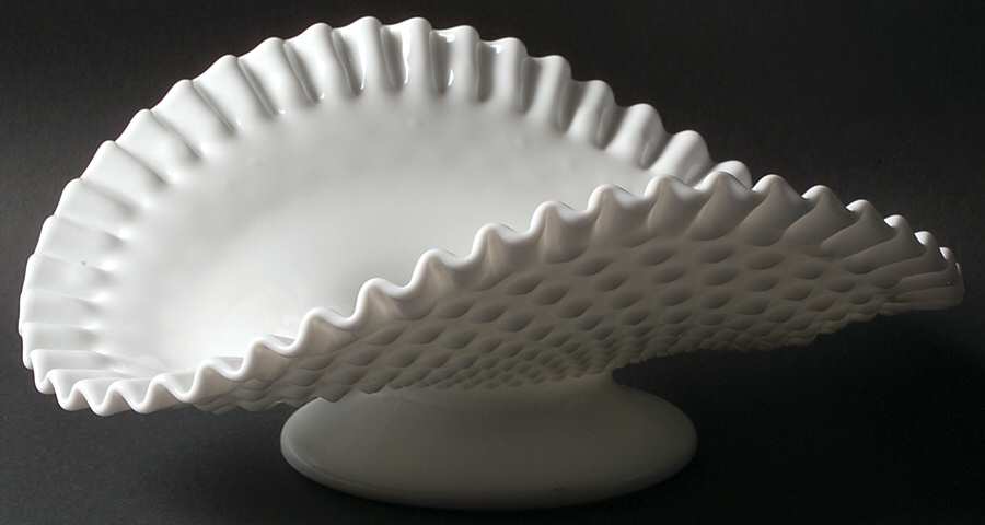 Hobnail Milk Glass Low Banana Stand by Fenton-1