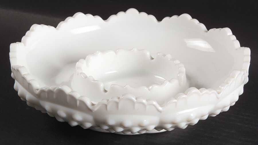 Hobnail Milk Glass Ashtray/Chip & Dip/Candle Bowl by Fenton-1