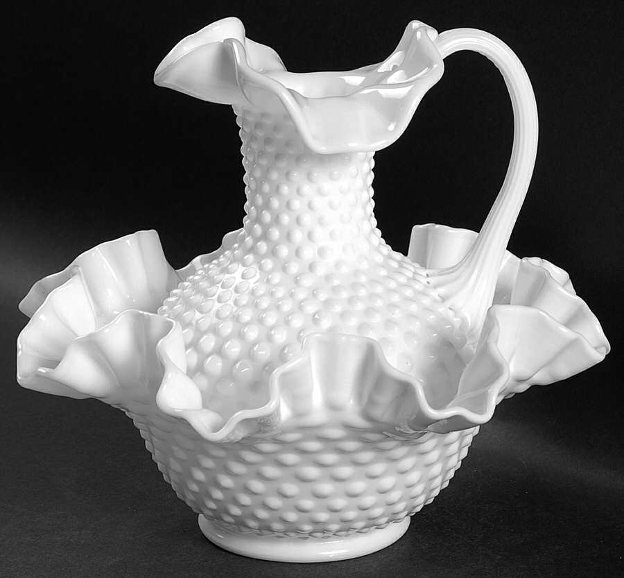 Hobnail Milk Glass #3000 Bowl and Pitcher Set by Fenton-1