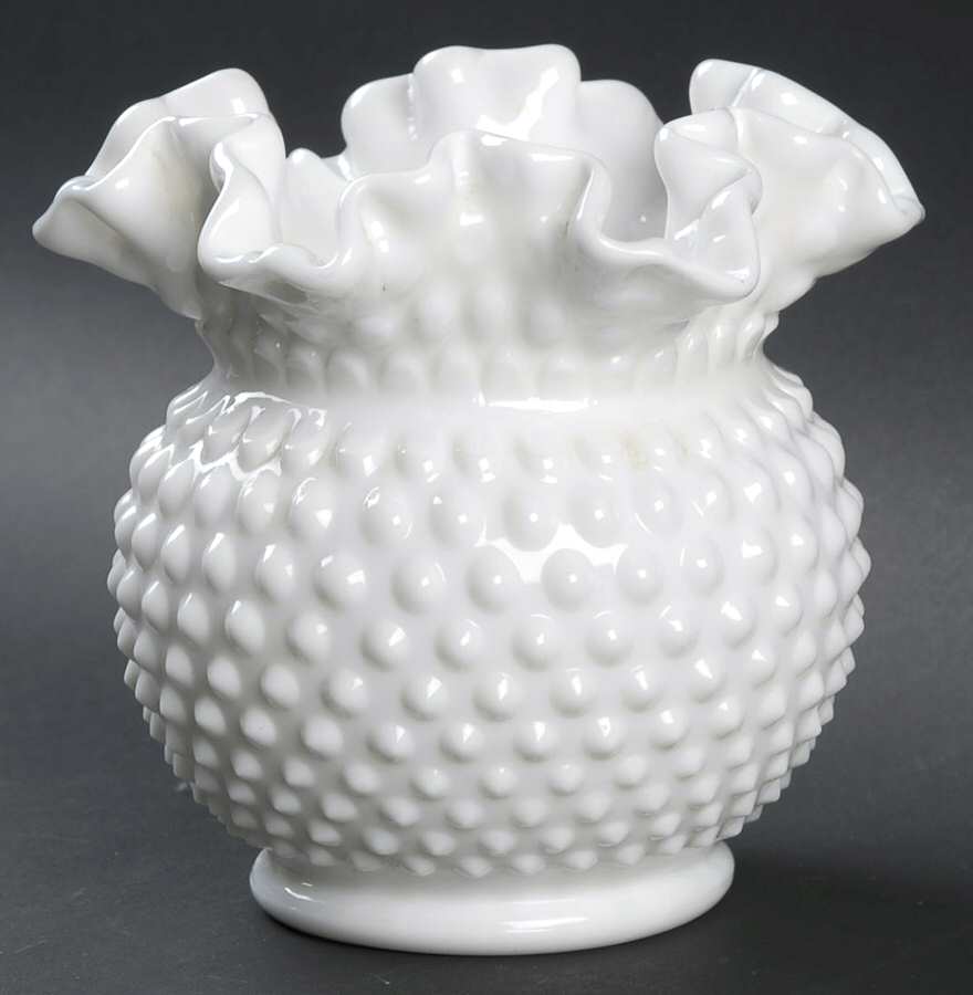 Hobnail Milk Glass 5" Double Crimped Vase by Fenton-1