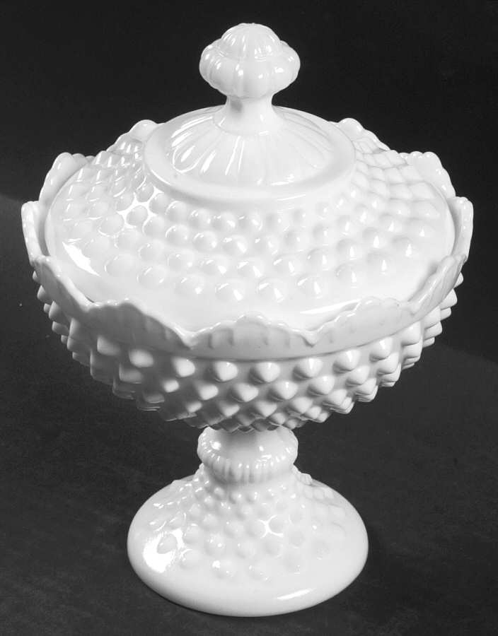 Hobnail Milk Glass Tall Footed Candy Box with Lid by Fenton-1