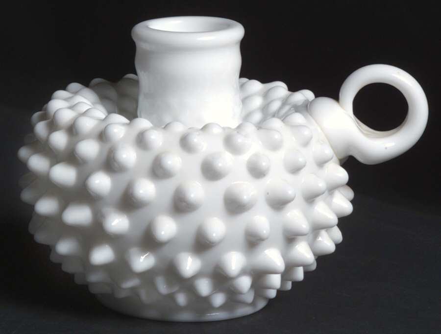 Hobnail Milk Glass Handled Candleholder by Fenton-1