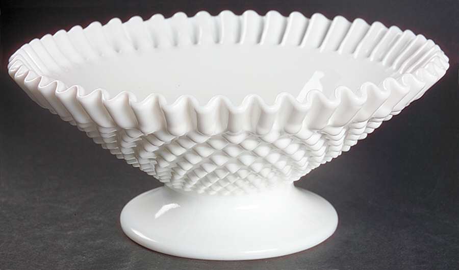 Hobnail Milk Glass Low Footed Crimped Bowl by Fenton-1