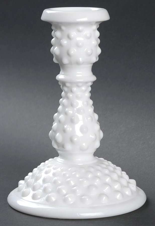 Hobnail Milk Glass 6" Single Light Candlestick by Fenton-1