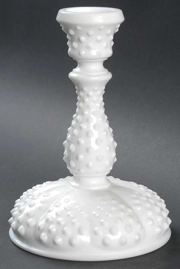 Hobnail Milk Glass 7" Single Light Candlestick by Fenton-1