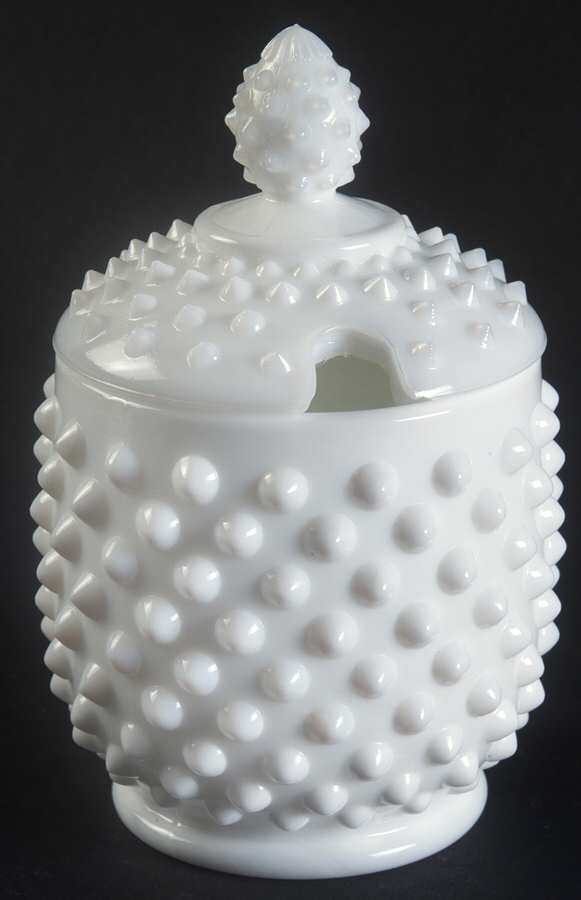 Hobnail Milk Glass Jam/Jelly & Lid by Fenton-1