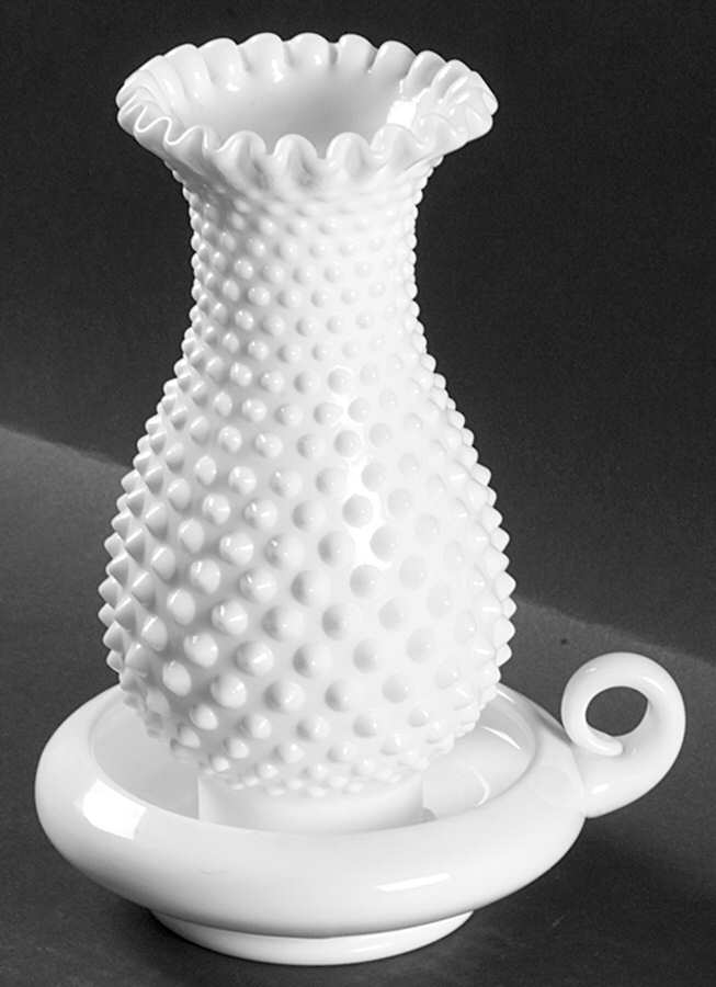 Hobnail Milk Glass Hurricane Lamp & Globe by Fenton-1