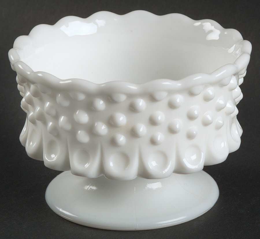 Hobnail Milk Glass Footed Open Nut Dish by Fenton-1