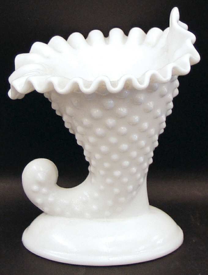 Hobnail Milk Glass Large Cornucopia Candleholder by Fenton-1