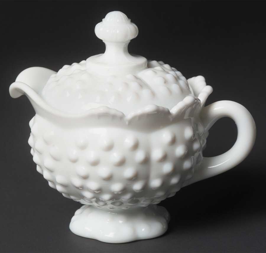 Hobnail Milk Glass Scalloped Creamer with Lid by Fenton-1