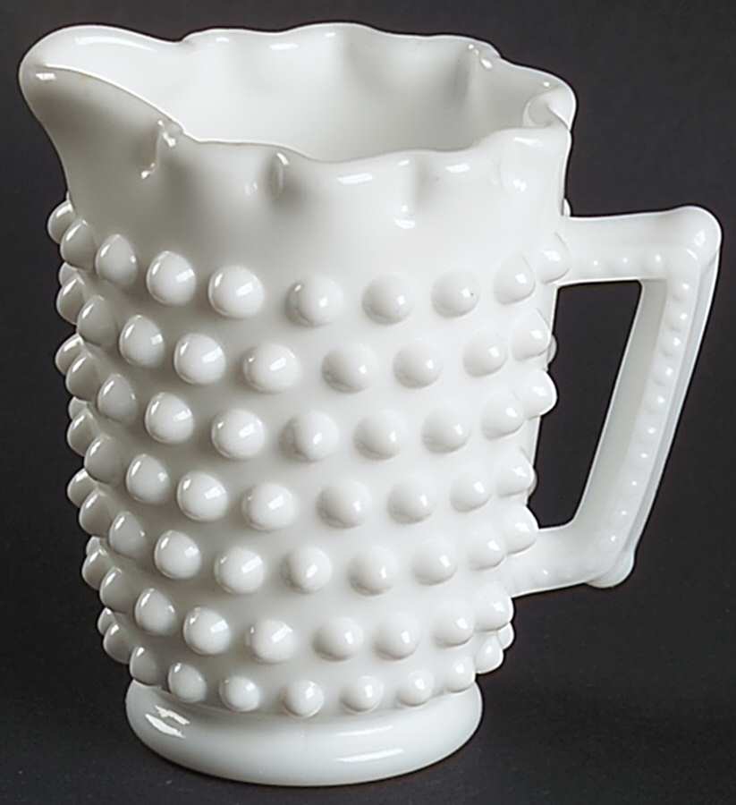 Hobnail Milk Glass Pie Crust Crimped Creamer, No Beads by Fenton-1