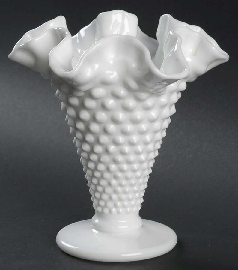 Hobnail Milk Glass 6" Footed Double Crimped Vase by Fenton-1