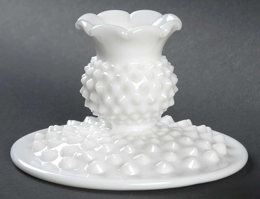 Hobnail Milk Glass 3" Single Light Candlestick by Fenton-1