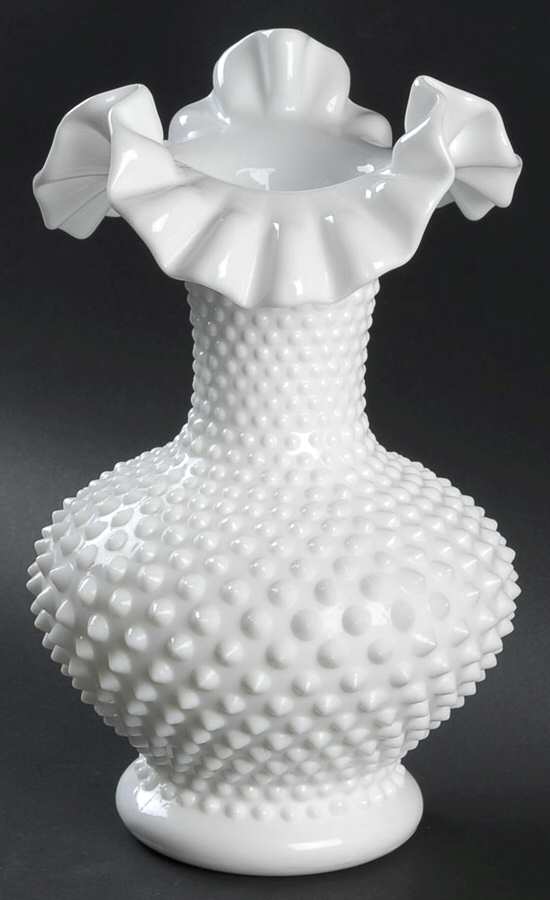 Hobnail Milk Glass 11" Double Crimped Vase by Fenton-1