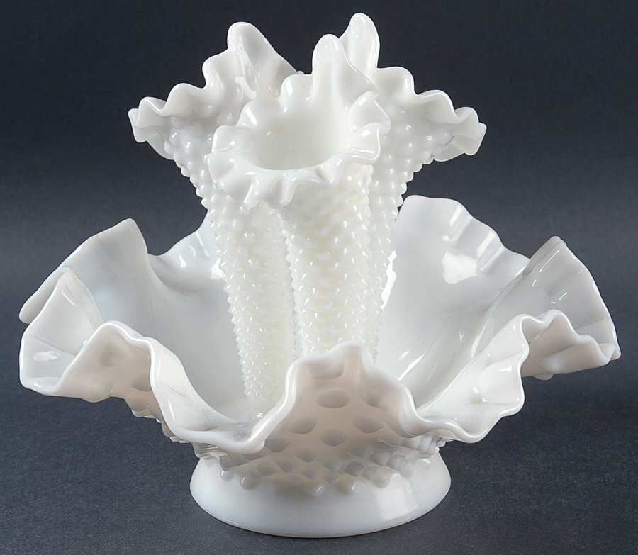 Hobnail Milk Glass (4 Piece) Small Epergnette Set by Fenton-1