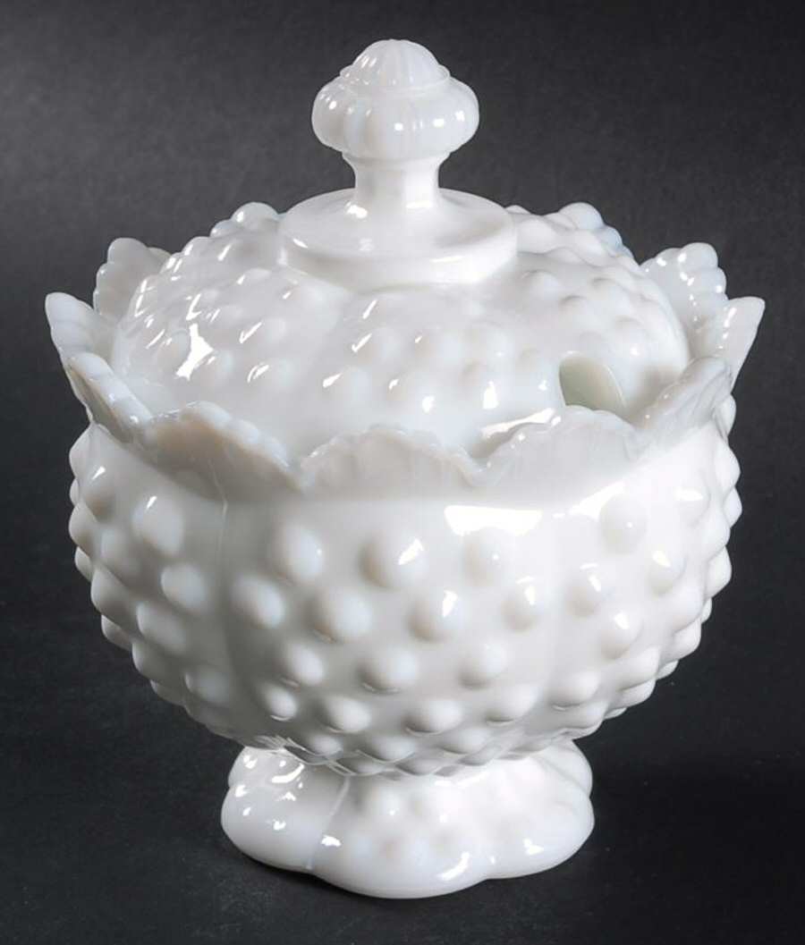 Hobnail Milk Glass Jam Jar & Lid by Fenton-1