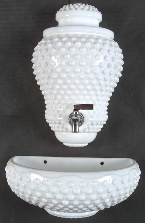 Hobnail Milk Glass Lavabo with Lid and Bowl Planter Set by Fenton-1