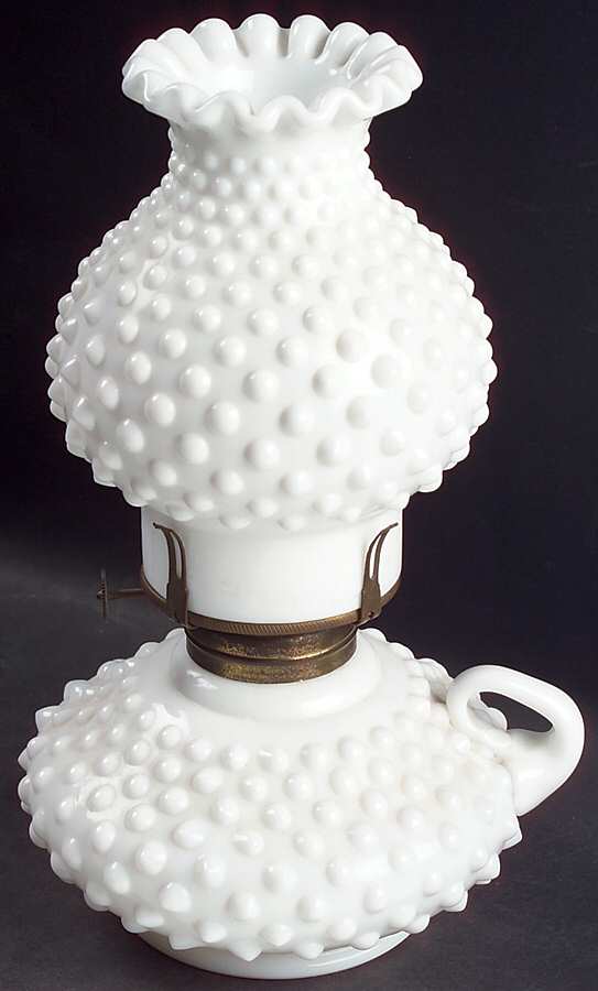 Hobnail Milk Glass Oil Courting Lamp with Globe by Fenton-1